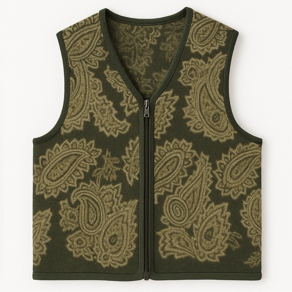 Parisian Works 100% Wool Green Paisley Vest - Picture 1 of 6